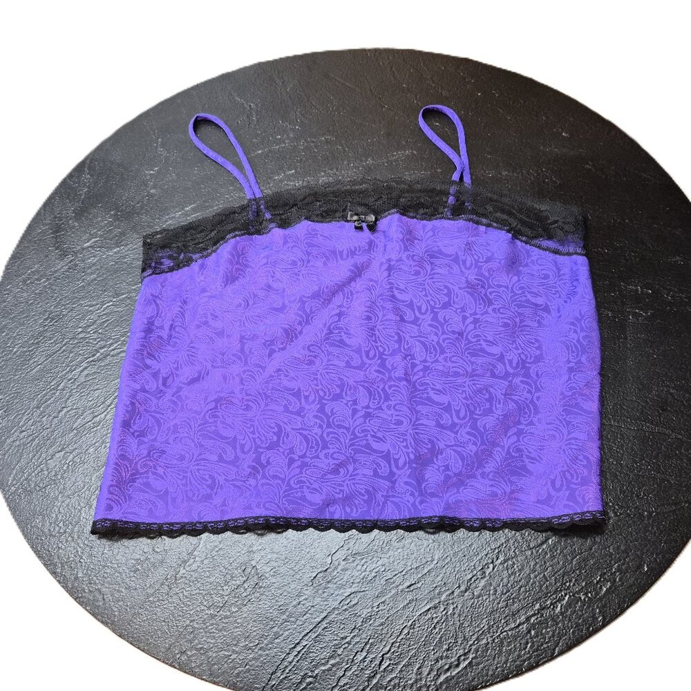 Vintage Kasara Purple Camisole with Black Lace Trim Size 38 Romantic Whimsigoth